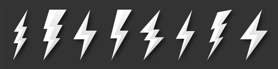 Lightning bolt icons collection. Flash symbol, thunderbolt. Simple lightning strike sign. Vector illustration.
