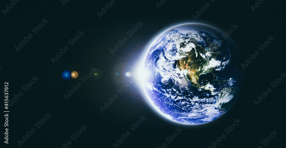 Aufkleber planet earth globe view from space showing realistic earth surface and world map as in outer space p