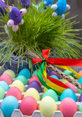 Fototapeta na wymiar Easter still life with colored eggs