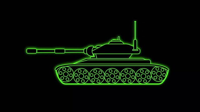 Side view of a glowing green tank driving animation motion graphics