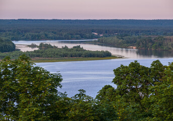 Dnipro river summer evening view from Taras Hill or Chernecha Hora (Monk Hill - important landmark...