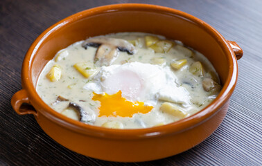 dill soup with poached egg