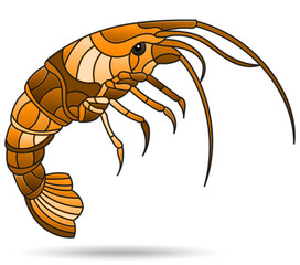 Obraz premium A stained glass illustration with an abstracti shrimp, the animal isolated on a white background,monochrome,tone brown 