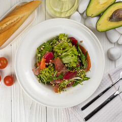 Salad with eel on a white background
