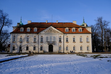 Palace in the park in Nieborow. Mazovian Voivodeship, Poland, during winter