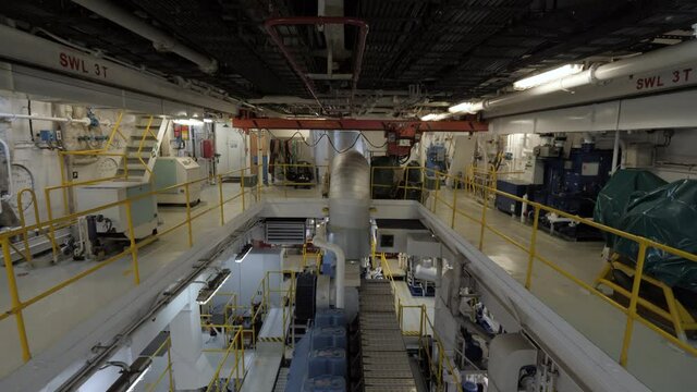 Engine room of ship with four stroke diesel engine