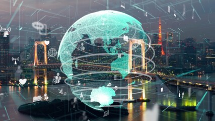 Global connection and the internet network modernization in smart city . Concept of future 5G...