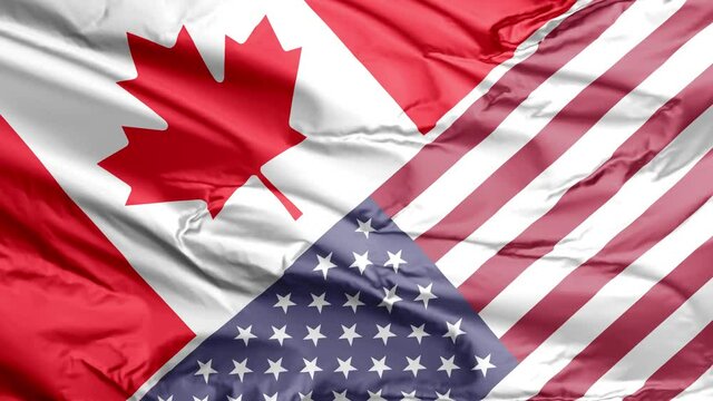 A waving flag with the Canadian and USA flags