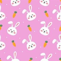 Happy Easter day cute seamless pattern. bunny and carrot. rabbits isolated on pink background. vector Illustration.