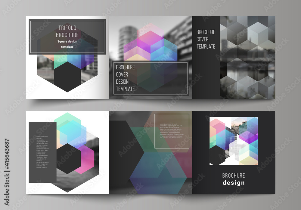 Aufkleber vector layout of square format covers design templates with colorful hexagons, geometric shapes, tec