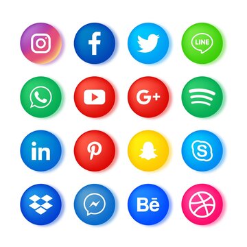 Social media icons set. facebook, twitter, instagram, youtube, linkedin, wechat, google plus, pinterest, snapchat isolated on gray background.