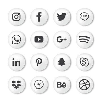 Social media icons set. facebook, twitter, instagram, youtube, linkedin, wechat, google plus, pinterest, snapchat isolated on white background.