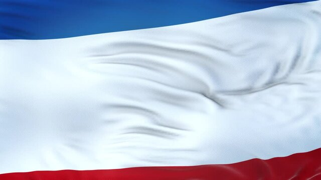 Crimea (autonomous republic of Ukraine) flag waving in the wind with highly detailed fabric texture. Seamless loop