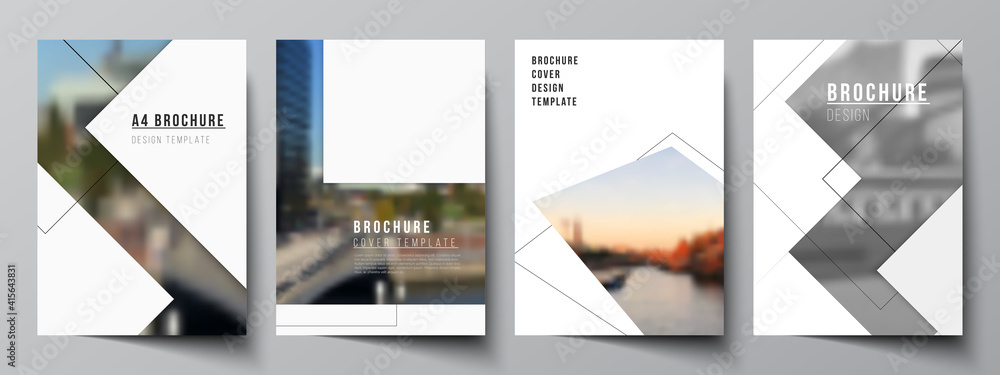Poster vector layout of a4 format cover mockups design templates with geometric simple shapes, lines and ph