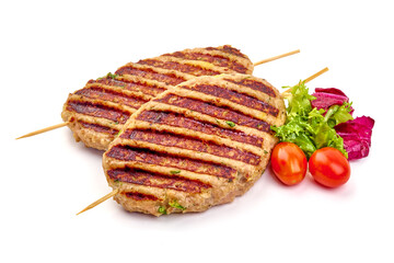Grilled minced meat cutlets, isolated on white background