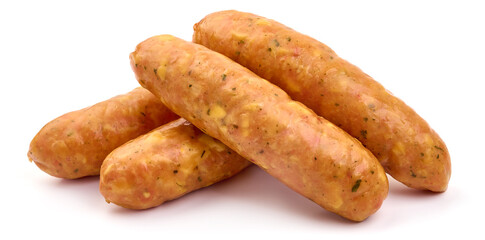 Smoked sausages for grill, isolated on white background
