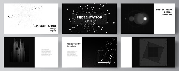 Vector layout of the presentation slides design templates for presentation brochure, brochure cover. Black color technology background. Digital visualization of science, medicine, technology concept.
