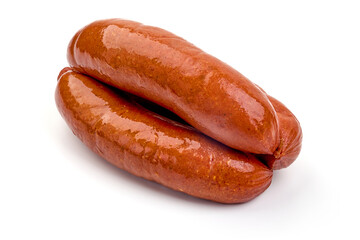 Smoked pork sausages, isolated on white background