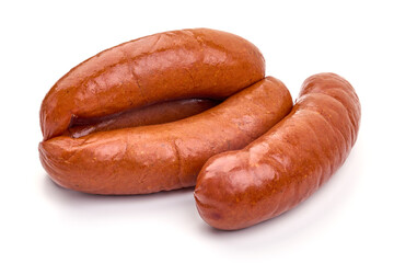 Smoked German Sausages, isolated on white background