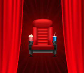 Movie time, great design for any purposes. Realistic cinema movie poster template. 3d banner background.