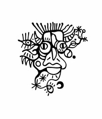 Abstract surreal illustrated face of geometric shapes. Isolated on a white background.