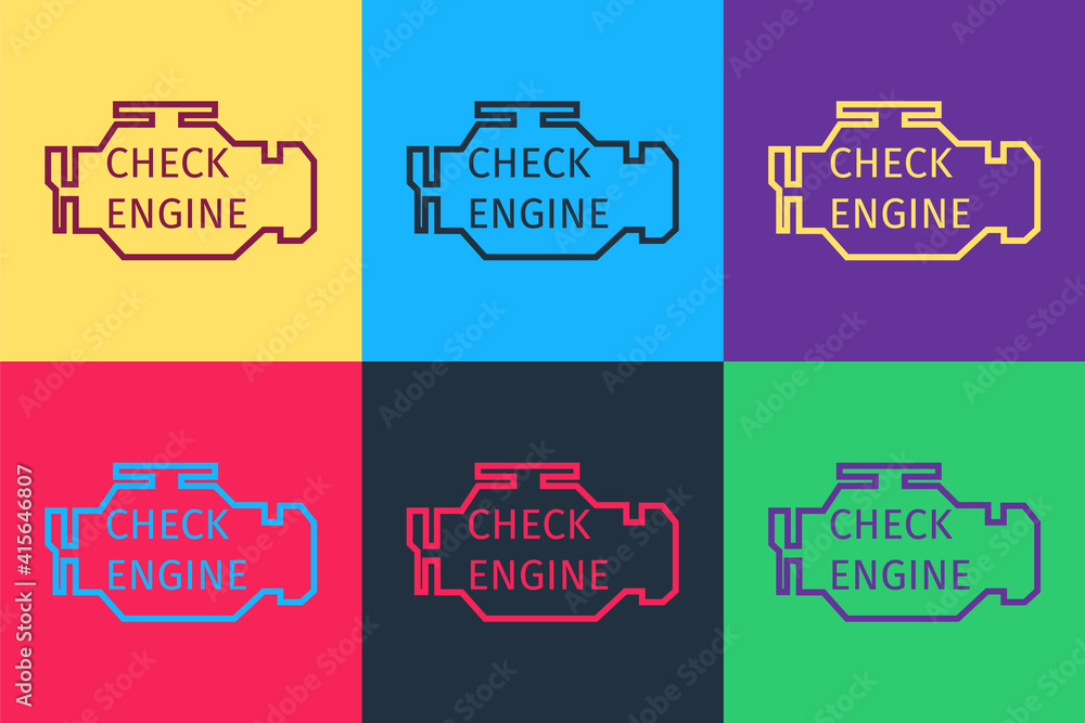 Aufkleber pop art check engine icon isolated on color background. vector.