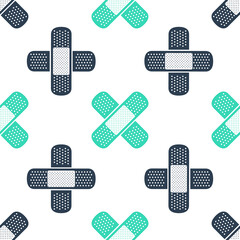 Green Set Bandage plaster icon isolated seamless pattern on white background. Medical plaster, adhesive bandage, flexible fabric bandage. Vector.
