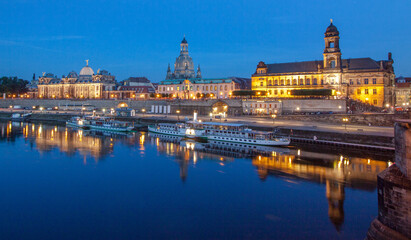 Dresden at night / reflection of the old town on the Elbe