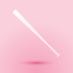 Paper cut Baseball bat icon isolated on pink background. Paper art style. Vector.