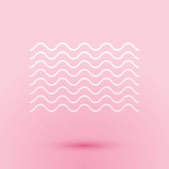 Paper cut Waves icon isolated on pink background. Paper art style. Vector.