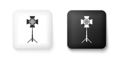 Black and white Movie spotlight icon isolated on white background. Light Effect. Scene, Studio, Show. Square button. Vector.