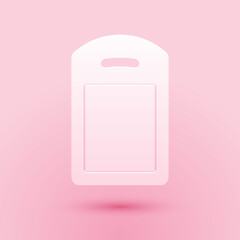 Paper cut Cutting board icon isolated on pink background. Chopping Board symbol. Paper art style. Vector.