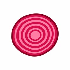 Round slice of beet isolated on white background. Vector illustration in cartoon flat style.