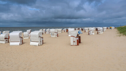 beach chairs and umbrellas / North sea / Cuxhaven