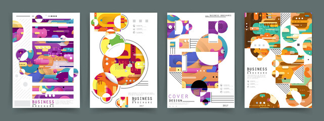 Obraz na płótnie Canvas Covers templates set with graphic geometric elements. Applicable for brochures, posters, covers and banners. Vector illustrations.