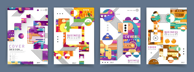 Fototapeta premium Covers templates set with graphic geometric elements. Applicable for brochures, posters, covers and banners. Vector illustrations.