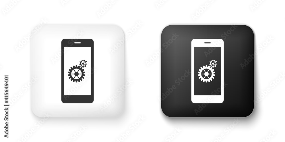 Poster black and white setting on smartphone screen icon isolated on white background. mobile and gear. adj