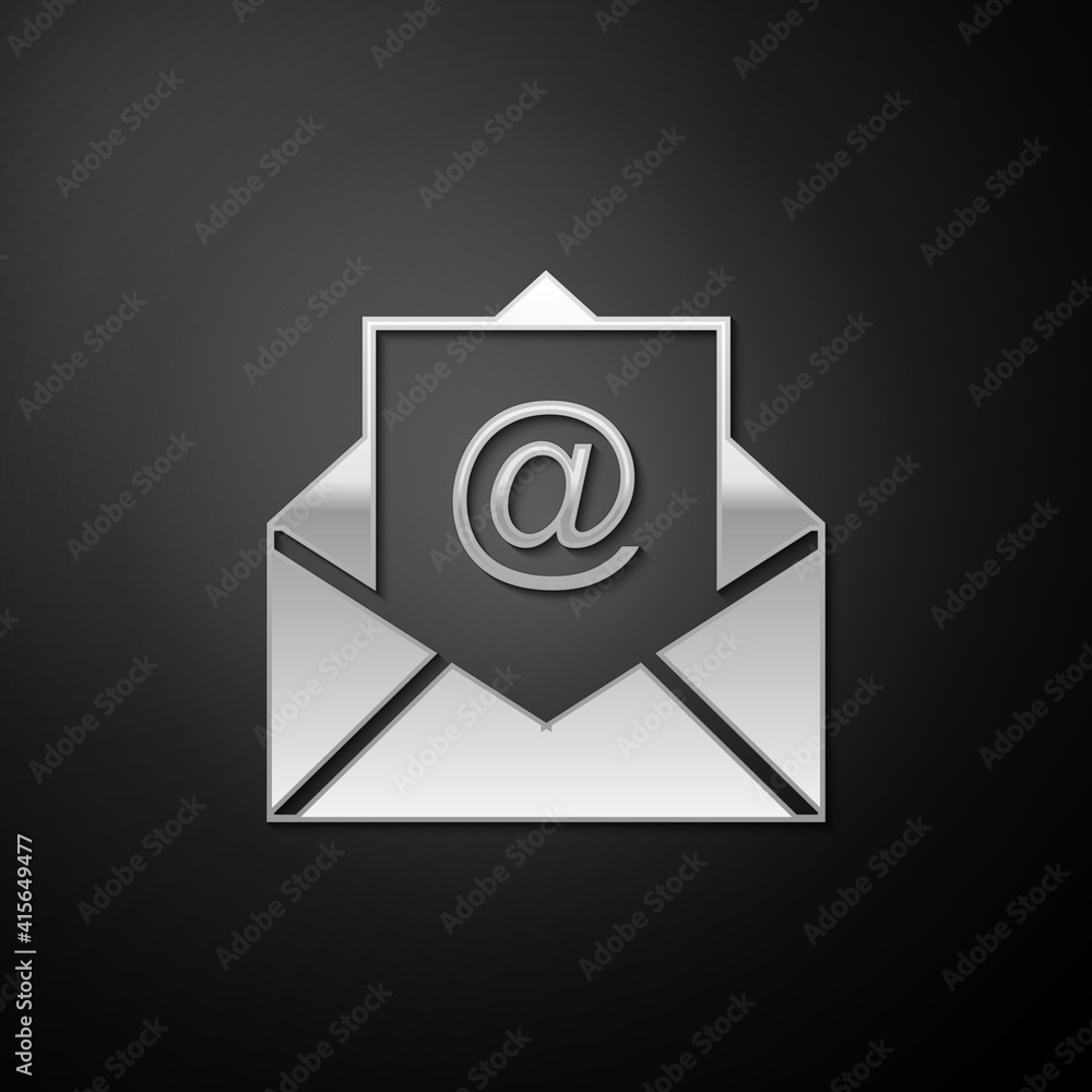 Poster silver mail and e-mail icon isolated on black background. envelope symbol e-mail. email message sign