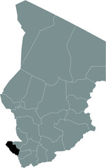 Black location map of Chadian Mayo-Kebbi Ouest region inside gray map of Chad
