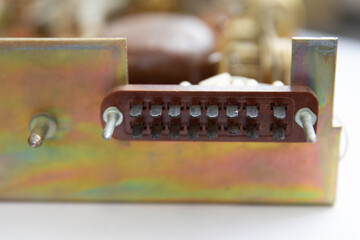 Interface connector from an old computer. A replacement module of a very old ancient computer. Part of a very large computer of the USSR. Computer junk.