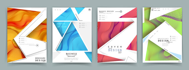 Covers templates set with graphic geometric elements. Applicable for brochures, posters, covers and banners. Vector illustrations.