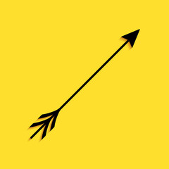 Black Hipster arrow icon isolated on yellow background. Long shadow style. Vector.