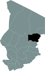 Black location map of Chadian Wadi Fira region inside gray map of Chad