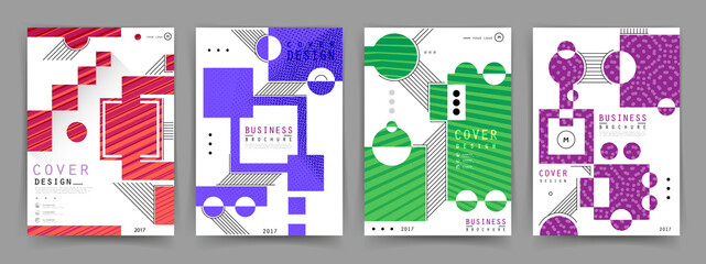 Obraz premium Covers templates set with graphic geometric elements. Applicable for brochures, posters, covers and banners. Vector illustrations.