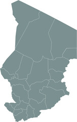 Gray vector map of Chad with white borders of its regions