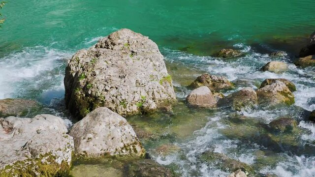 Blue lake of karst origin on right bank of Bzyb River. Landmark in Abkhazia.