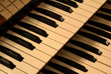keys of the old organ in the church.