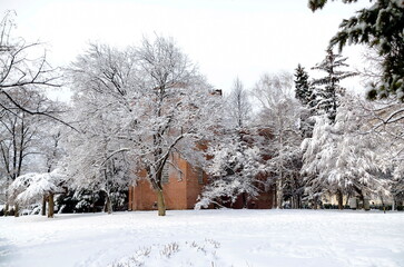 The garden next to the Medieval Church of  Saint Sofia, dating to the 4th-6th century in winter,...
