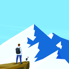 Winter traveler man Landscape Vector Illustration 