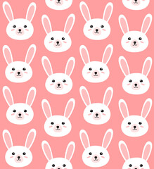Obraz premium Vector seamless pattern of white flat doodle hand drawn colored rabbit bunny face isolated on pink background